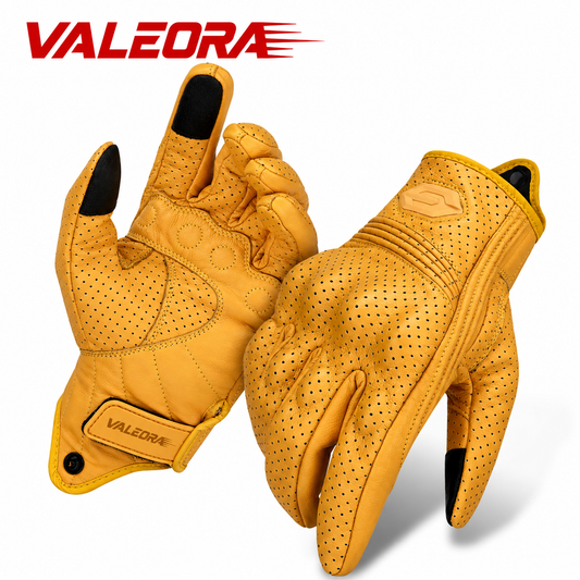 Gants de moto vintage en cuir perforé, respirants et antidérapants
