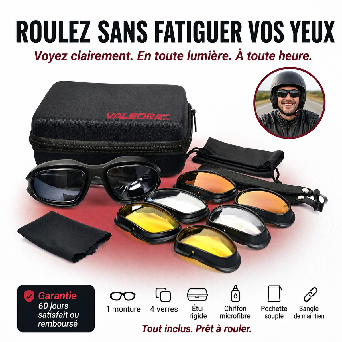 Lunettes moto Valeora kit 4 verres avec étui rigide