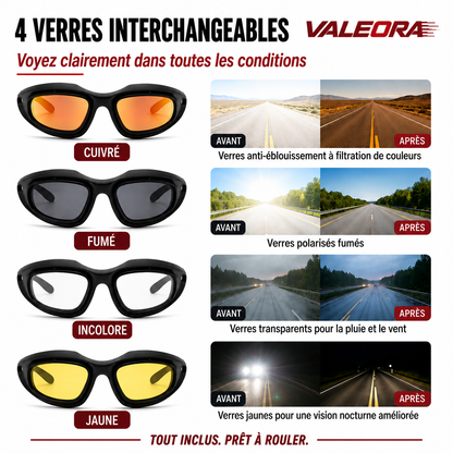 Lunettes Moto Anti-Reflet Valeora – Kit 4 Verres