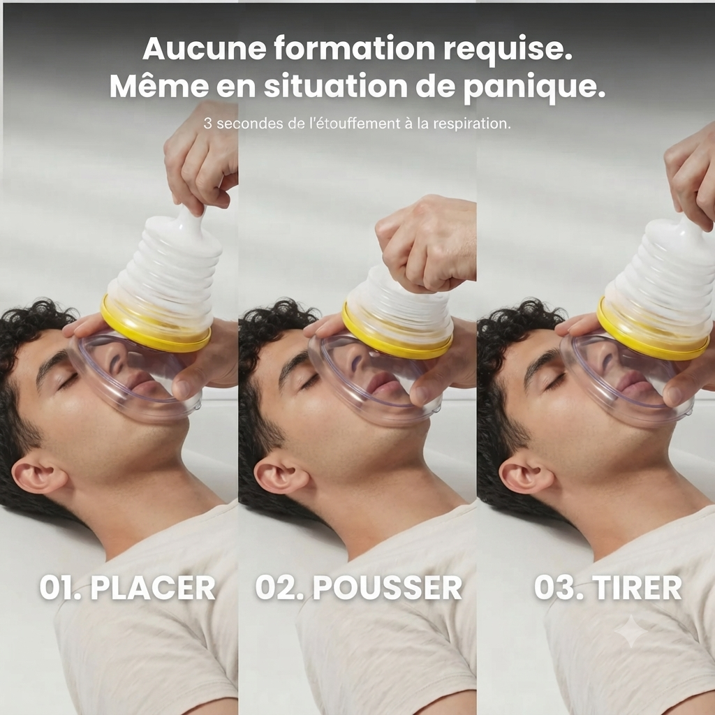 Illustration d'une situation d'urgence où le kit anti-étouffement VALEORA est utile