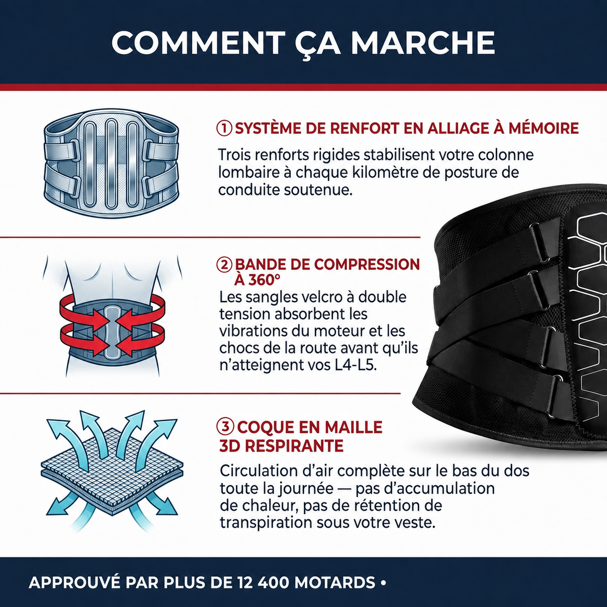 Ceinture Lombaire Rider - Soutien Dorsal pour Motards