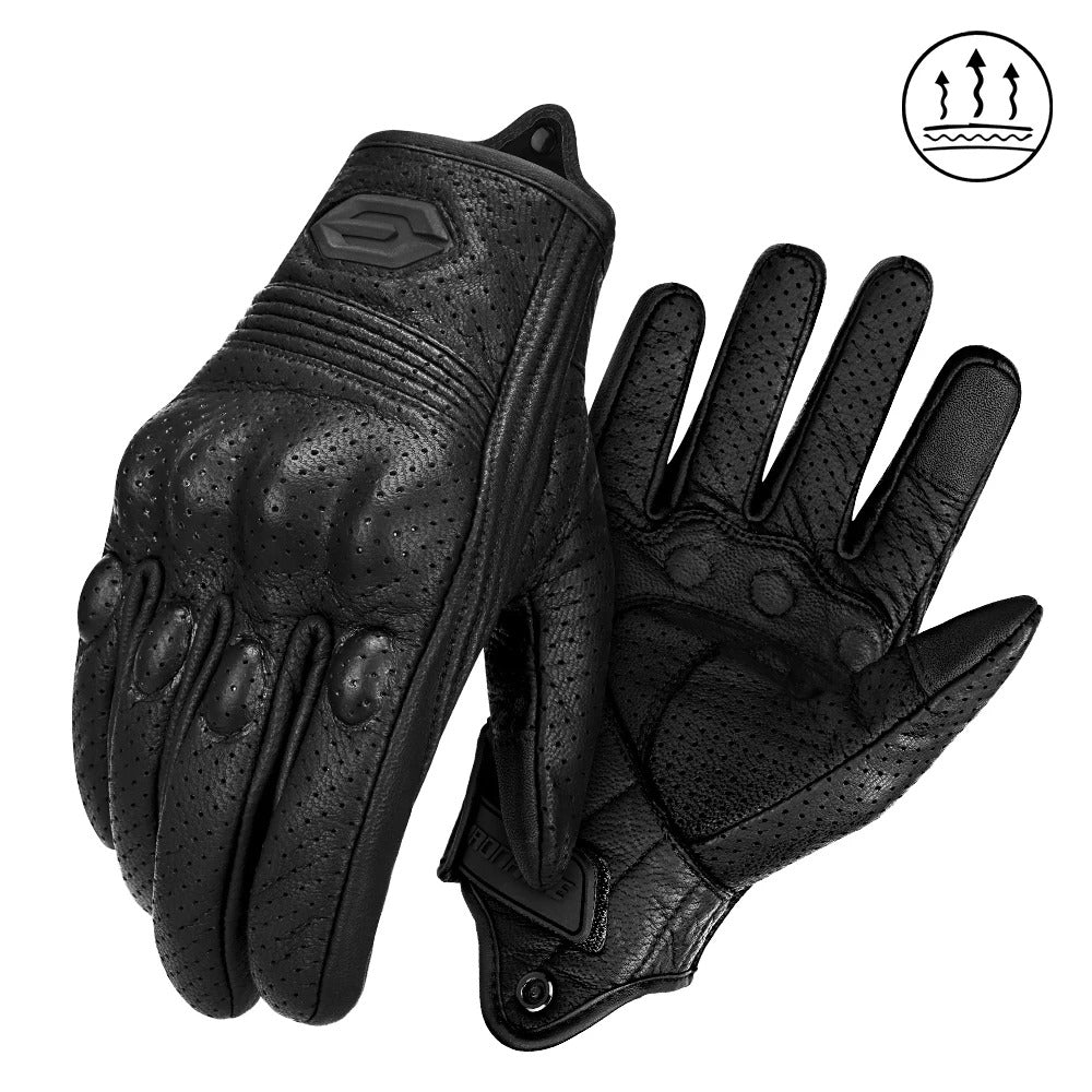 Gants de moto vintage en cuir perforé, respirants et antidérapants