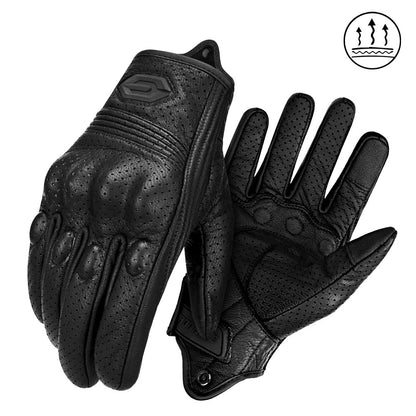 Gants de moto vintage en cuir perforé, respirants et antidérapants