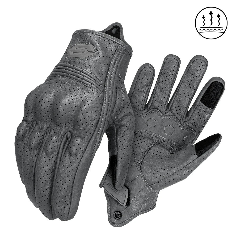 Gants de moto vintage en cuir perforé, respirants et antidérapants