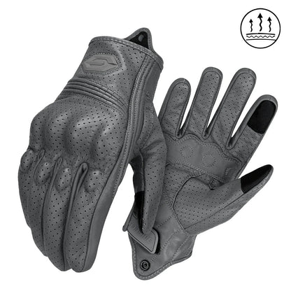 Gants de moto vintage en cuir perforé, respirants et antidérapants