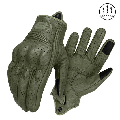 Gants de moto vintage en cuir perforé, respirants et antidérapants