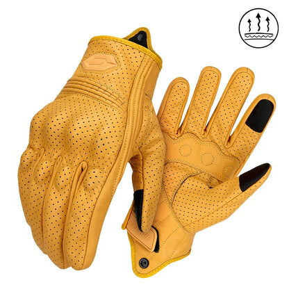 Gants de moto vintage en cuir perforé, respirants et antidérapants